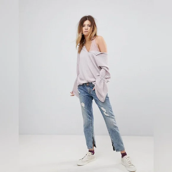 Free People We the Free Light Purple Dahlia Flared Sleeve Thermal Sweater size S - Picture 4 of 11